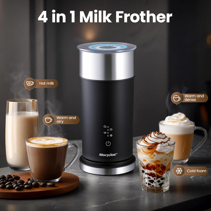 Morpilot Milchaufschäumer Elektrisch 4 in 1, 80-240ml, 400W, Milchschäumer für Heisser und Kalter Mi
