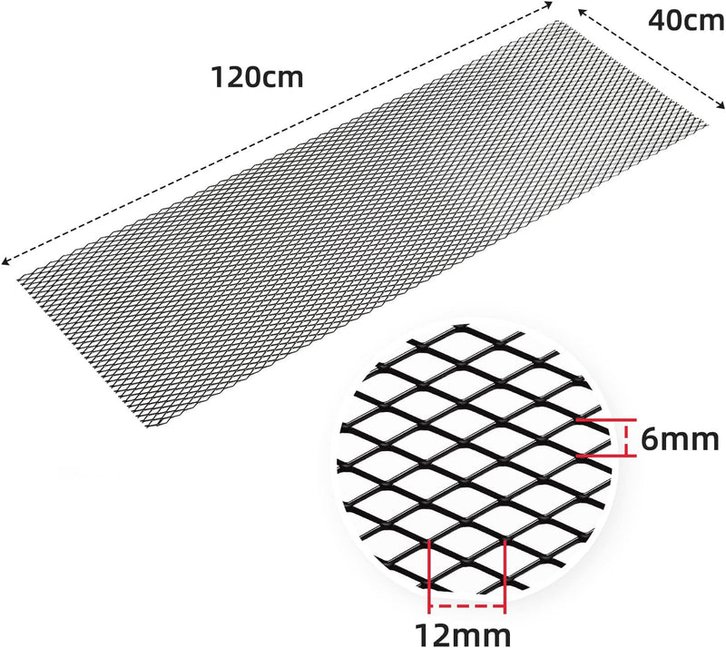 AggAuto 120×40cm Schwarz Renngitter, 6×12mm Raute Lochgrösse Wabengitter, Aluminiumlegierung Streckg