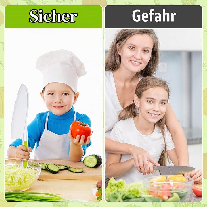 Veraing 7 Stück Kinderküchenmesser Set, Kindermesser Montessori Messer Schäler Schneidebrett Sicherh