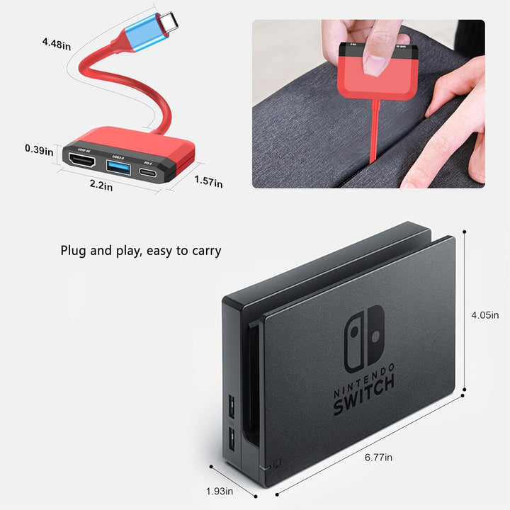 Switch Dock für Nintendo Switch/OLED Switch, 3-in-1 Mini Switch TV Dock mit 4K HDMI USB 3.0 Port USB