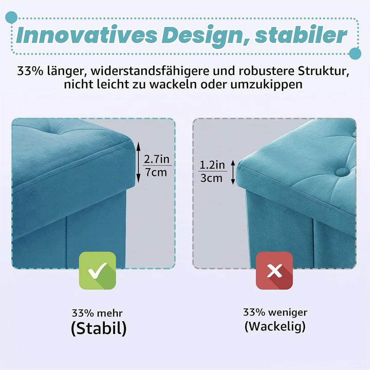 BRIAN &amp; DANY Sitzhocker mit Stauraum Faltbar, Hocker Samt mit Beinen und Deckel, Fusshocker Klein Au