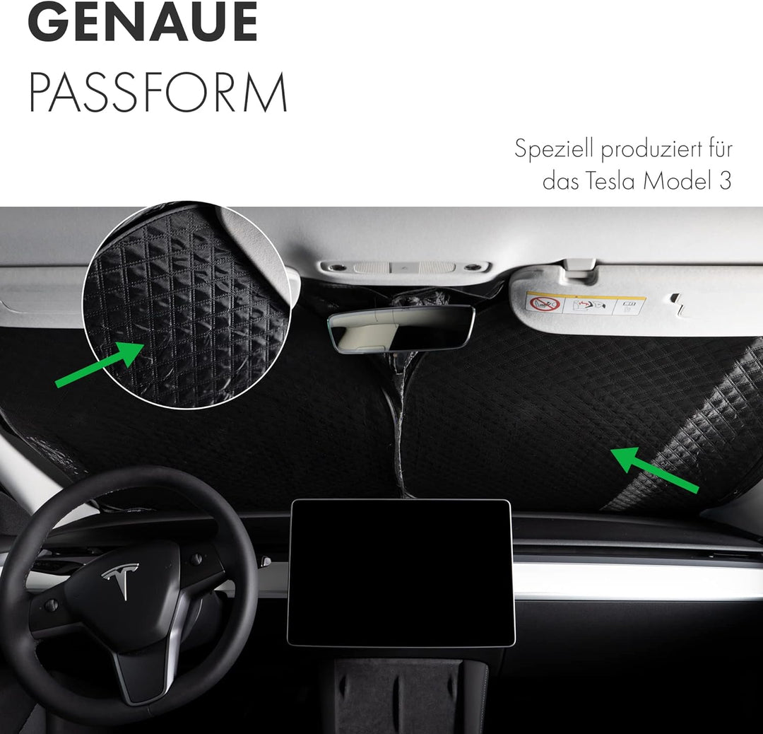 Shop4EV Windschutzscheiben Sonnenschutz Kompatibel mit Tesla Model 3 Sichtschutz Frontscheibe Lichtu