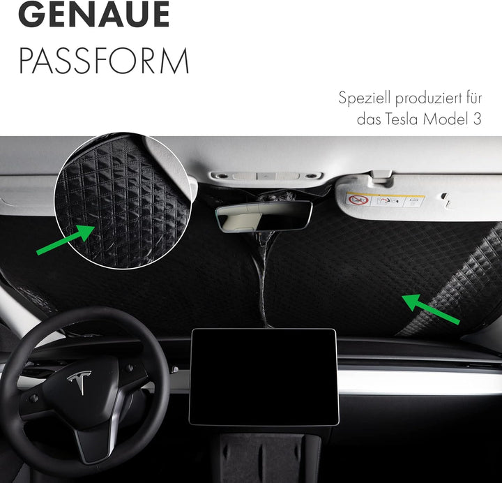 Shop4EV Windschutzscheiben Sonnenschutz Kompatibel mit Tesla Model 3 Sichtschutz Frontscheibe Lichtu