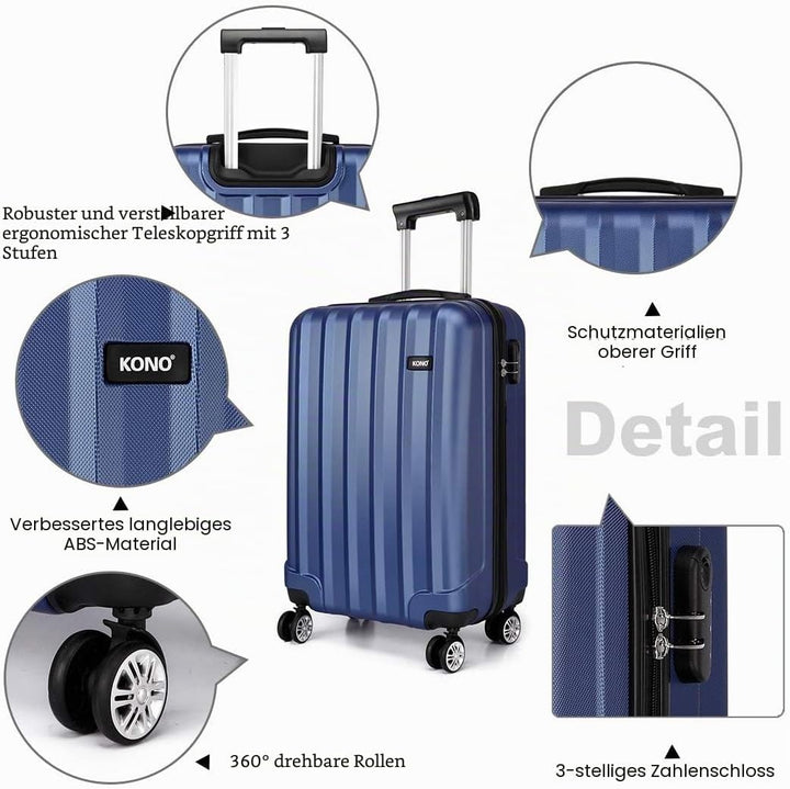 KONO Handgepäck Koffer Trolley ABS+PC Leicht Kabinenkoffer Reisekoffer mit 4 Rollen und Zahlenschlos