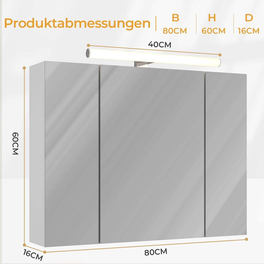 DICTAC Spiegelschrank Bad mit Beleuchtung, Steckdose und Lichtschalter Badschrank mit Beleuchtung un