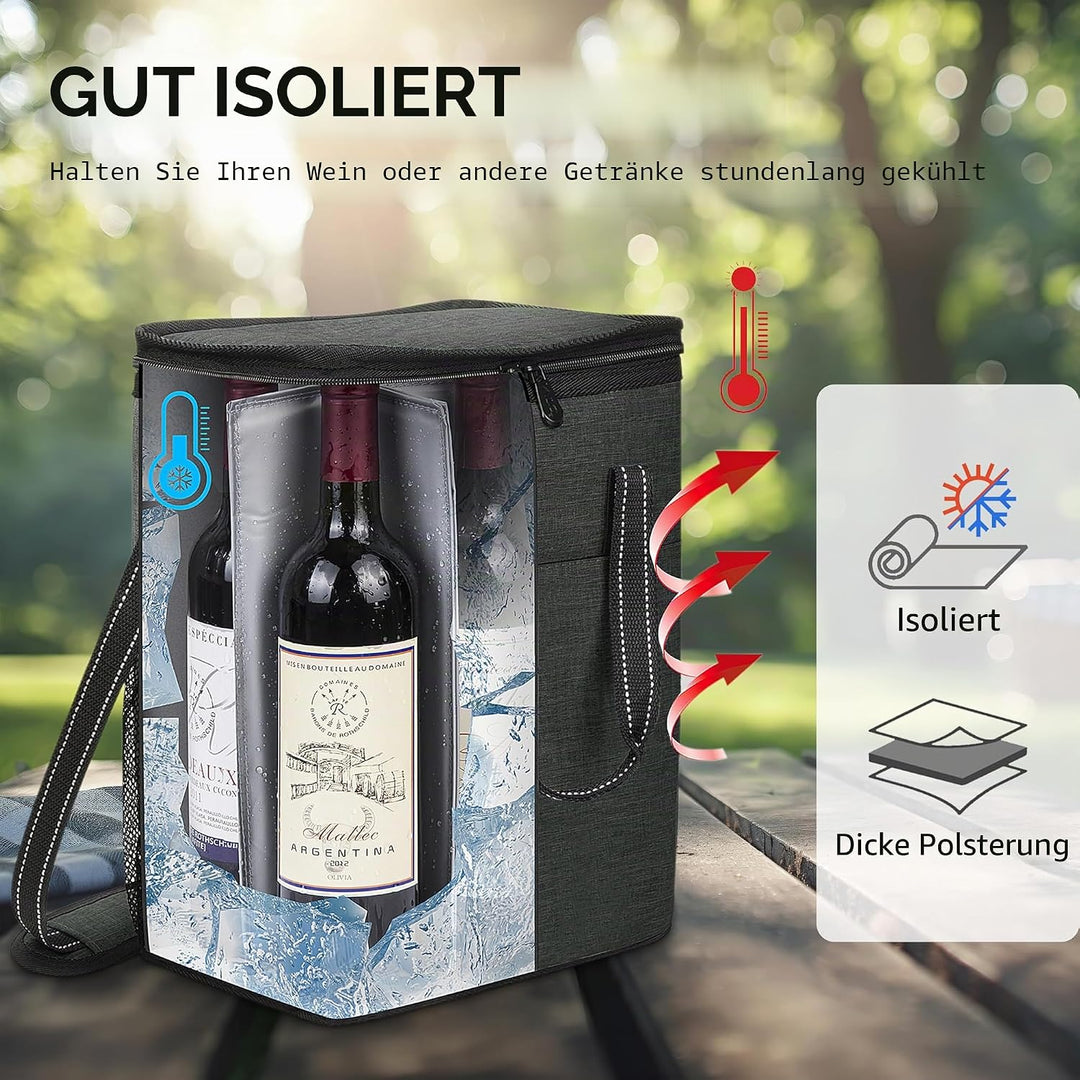 Kato Tirrinia Kühltasche Klein- Flaschenträger für Wein & Bier, gepolsterte weinkühltasche mit isoli
