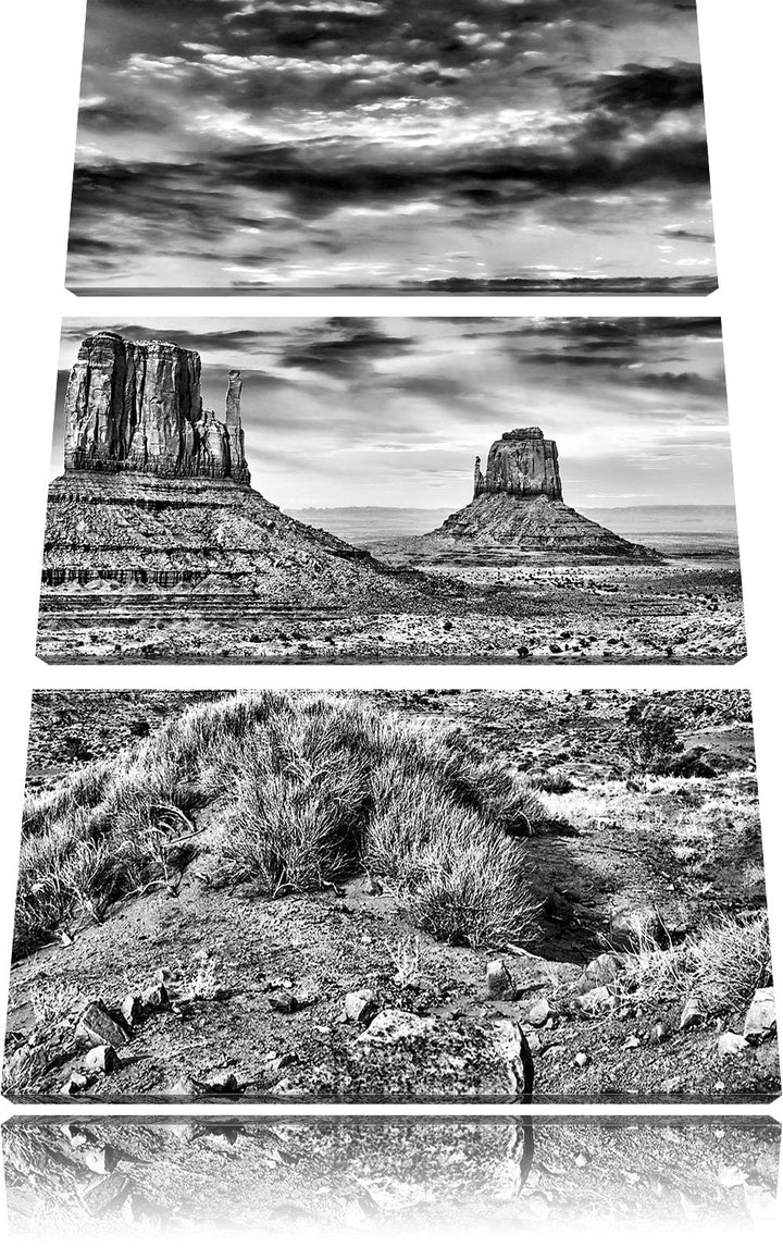 Pixxprint Utah Monument Valley / 3-Teilig/Gesamtmass 120cm Leinwandbild bespannt auf Holzrahmen/Wand