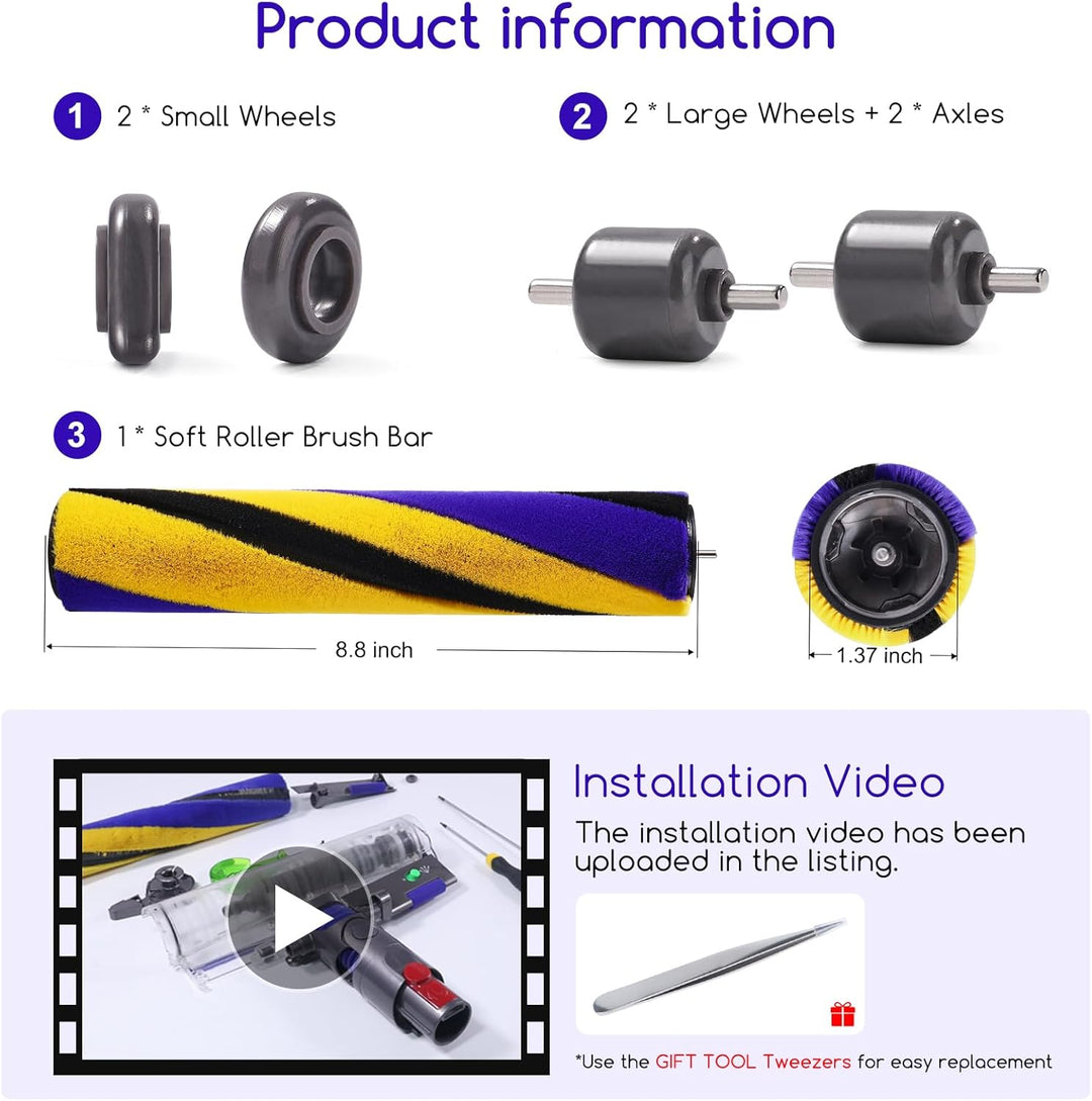 V15 V12 Bürste + Rollen für Dyson V12 Detect Slim Absolute Bürstenwalze, V15 Bürsten Zubehör, V8 /V1