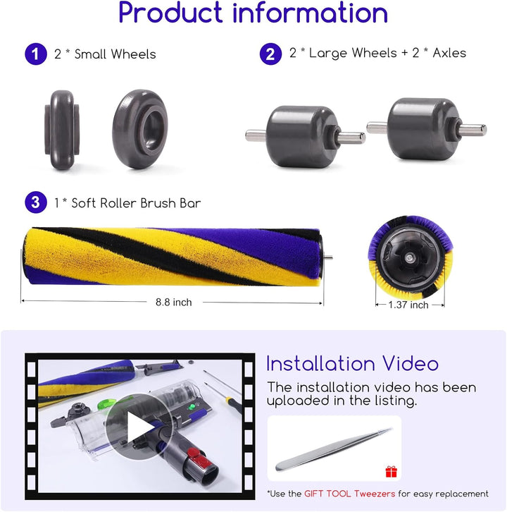 V15 V12 Bürste + Rollen für Dyson V12 Detect Slim Absolute Bürstenwalze, V15 Bürsten Zubehör, V8 /V1