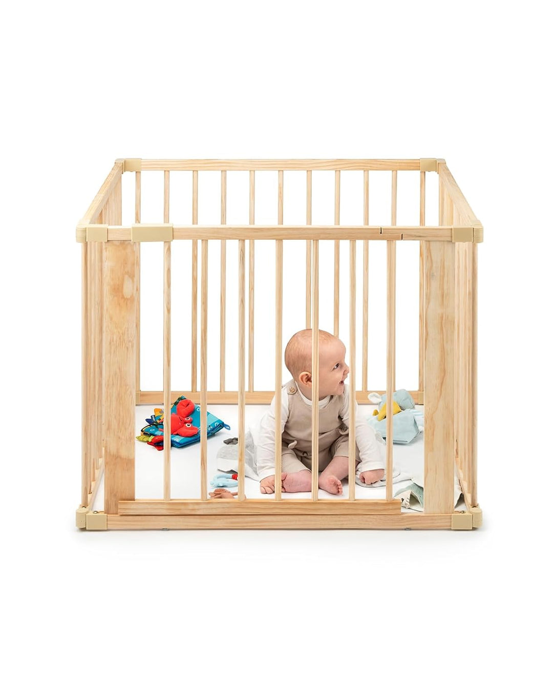 dibea Baby-Laufstall Holz-Laufgitter mit Tür, 4 Elemente je 90x68 cm 90 x 68 cm (4 Elemente), 90 x 6