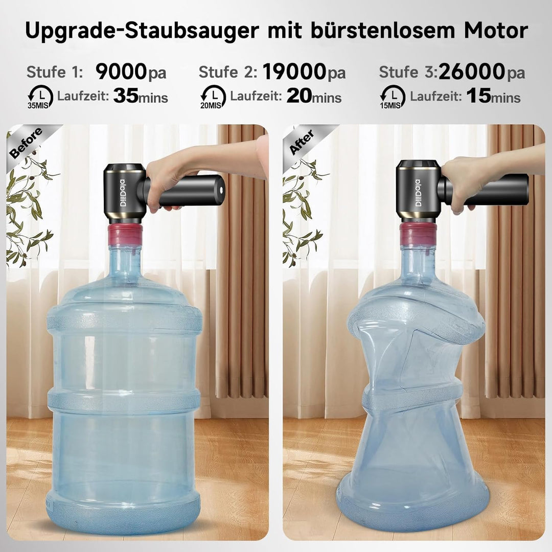 Handstaubsauger Akku, 26000PA Auto Staubsauger, Upgrade-Schnellladung, 3-Gang Akku Staubsauger mit B