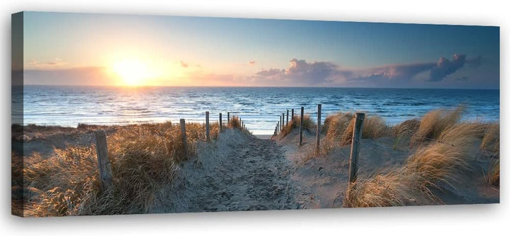 Feeby Vlies Leinwandbild Sonnenuntergang Strand Meer 150x50 cm Wanddeko Design Kunstdruck Zimmerdeko