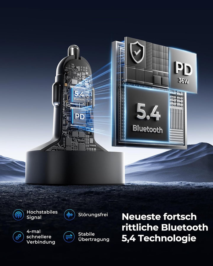 LENCENT FM Transmitter Auto Bluetooth 5.4, 54 W Auto Bluetooth Adapter, Dual USB-Anschlüsse Schnelll