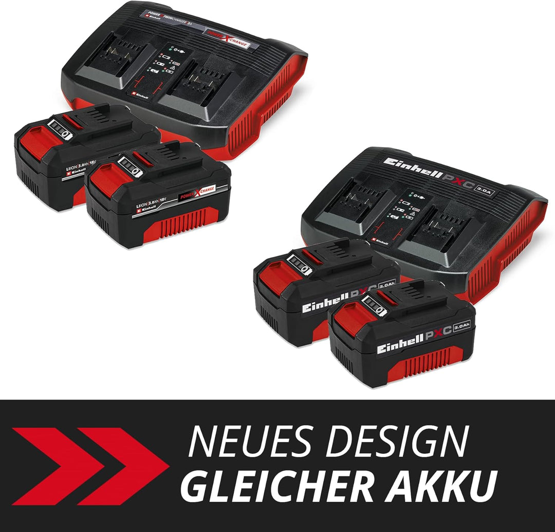 Original Einhell Starter Kit 2x 3,0 Ah Akkus und Twincharger Power X-Change (Li-Ion, 18 V, 60 min La