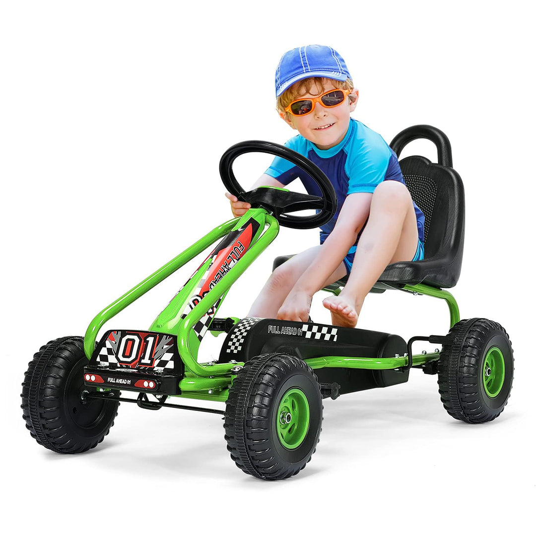 DREAMADE Gokart mit Handbremse & verstellbarem Sitz, Tretauto Tretfahrzeug mit geschlossenem Kettenk