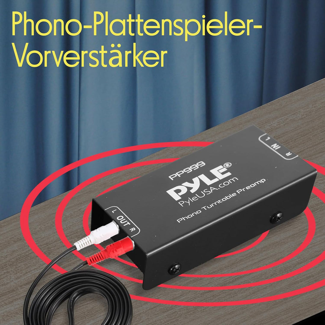 Pyle Phono Vorverstärker für MM Plattenspieler, RCA-Ausgang & 3,5-mm-Kopfhöreranschluss, Rauschfreie
