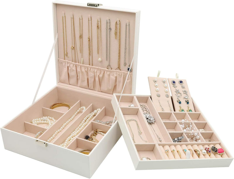 ProCase Schmuckschatulle Damen Leder, Schmuckkästchen mit 2 Ebenen Schmuckkasten Schmuckkoffer Schmu