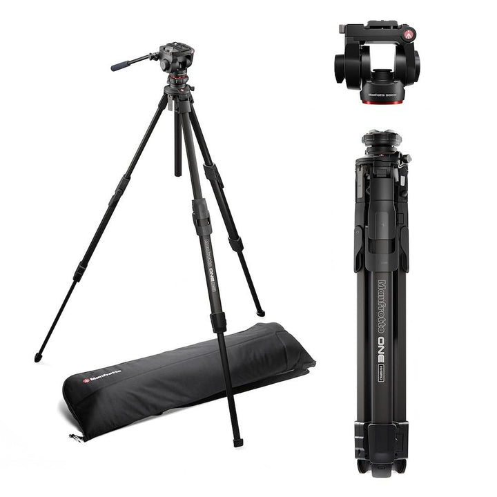 Manfrotto 500X Fluid Videokopf mit ONE Hybrid Aluminium Stativ – Foto & Video Stativ Kit, 5kg Tragla