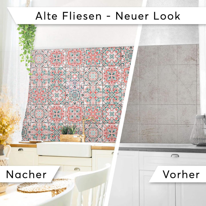 Sticker-Fliesen Dekor I Fliesen-Klebefolie - selbsklebend - Fliesenspiegel aufpeppen I Kachel-Aufkle