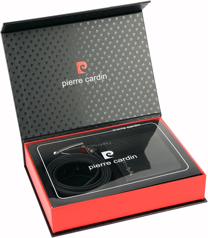 Pierre Cardin Herrengeschenk-Set Brieftasche und Gürtel Elegant aus 100% Naturleder Minimalistisch W