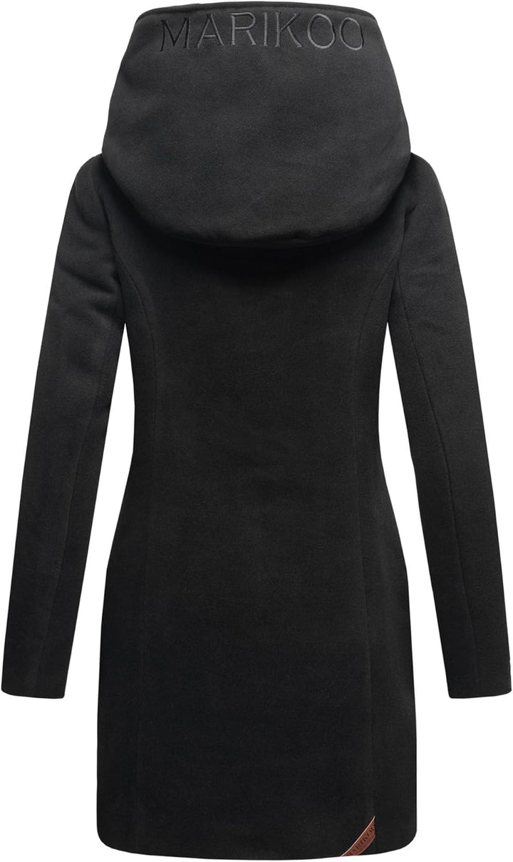 MARIKOO Damen Mantel Trenchcoat Wintermantel Übergangs Jacke Parka Lang B819 S Schwarz, S Schwarz