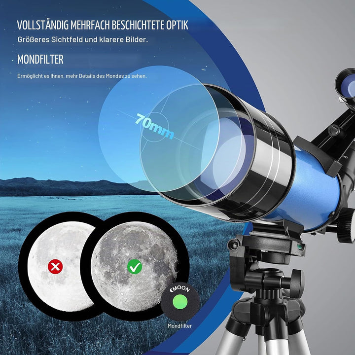 Aomekie Teleskop Astronomie 70/400 Fernrohr Teleskop für Kinder Einsteiger Amateur-Astronomen mit Al