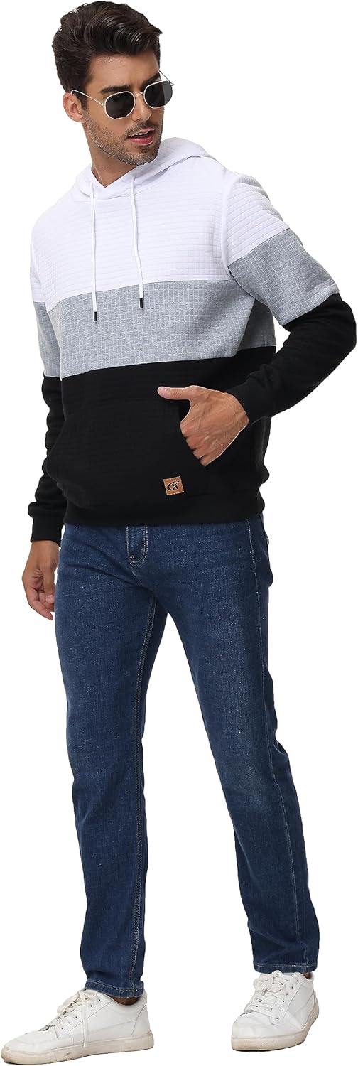 YuKaiChen Herren Pullover Herren Patchwork Hoodie Langarm Jacquard Kaputzenpullover Farbblock Sweats