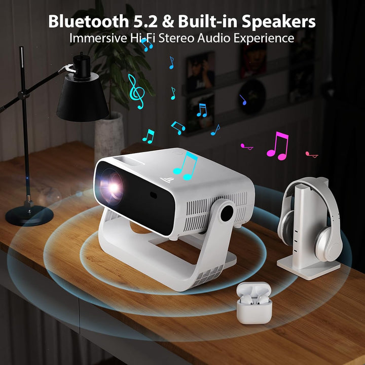 Wielio Smart Beamer mit Integrierte Apps,Native1080P 4K-Unterstützung,WiFi 6&Bluetooth 5.2,120° Vers