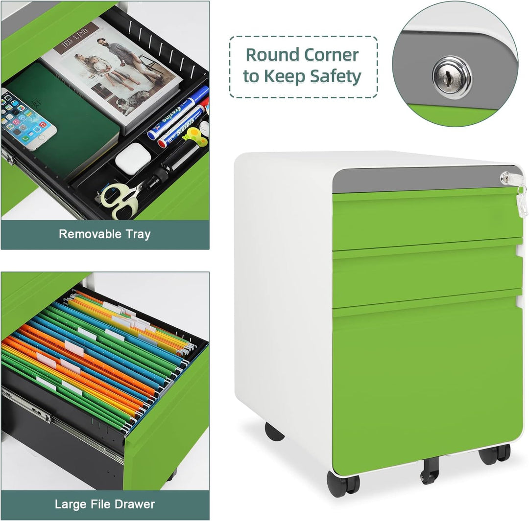 Dripex Metall Rollcontainer Stahl Rollcontainer mit 3 Schubladen und Hängeregistratur Abschliessbare