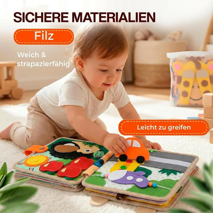 Quiet Book ab 1 Jahr – Montessori Busy Board aus Weichem Filz, Unkaputtbares Stoffbuch für Baby & Kl