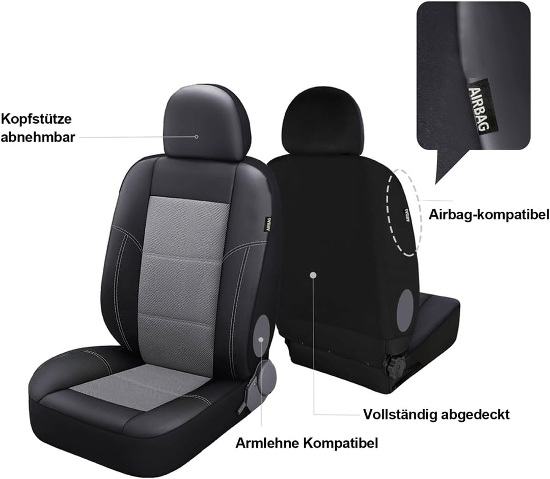 TOYOUN Sitzbezüge für Vans LKWs, Universal Fit Einzel-und Doppelsitze - Kunstleder Mesh-Gewebe, Schw