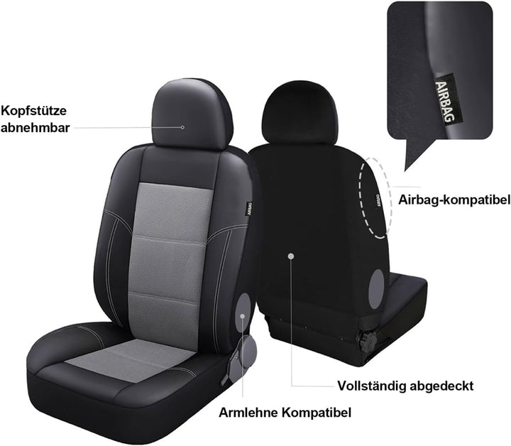 TOYOUN Sitzbezüge für Vans LKWs, Universal Fit Einzel-und Doppelsitze - Kunstleder Mesh-Gewebe, Schw
