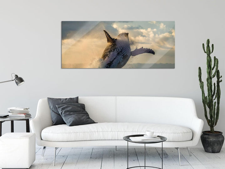 Glasbild Panorama | Wandbild aus Echtglas | Buckelwale Kanada | 120x50 cm | inkl. Aufhängung und Abs