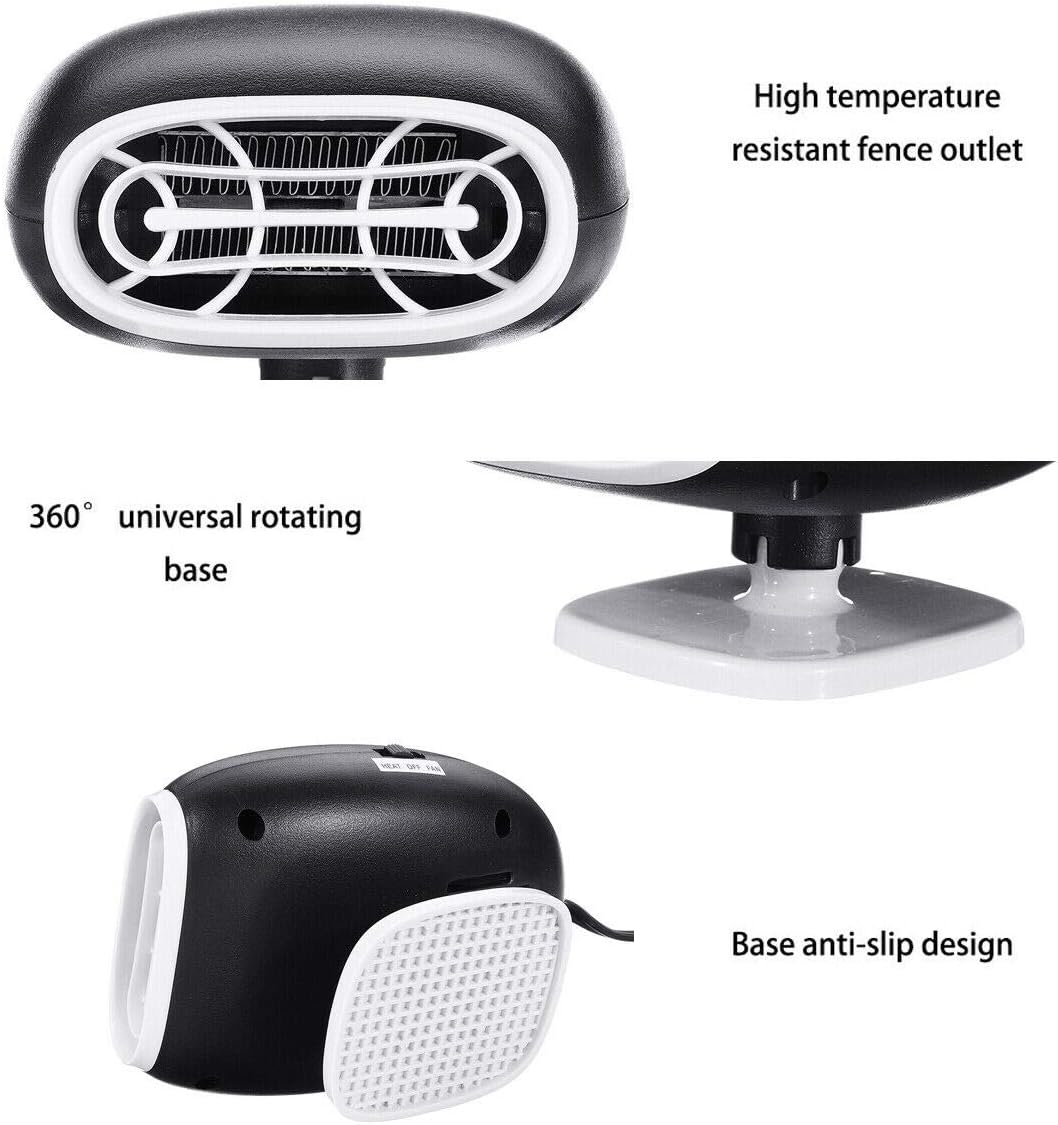 Auto-Heizung 12V 150W Zigarettenanzünder, Riloer 2-In-1 Tragbare Heizlüfter, 360° Drehbare Windschut