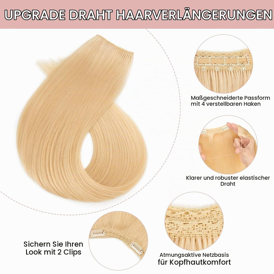 Extensions Echthaar mit transparenter Schnur, Silk-co Wire in ExtensionsBleichblond 60g, Secrets Hai