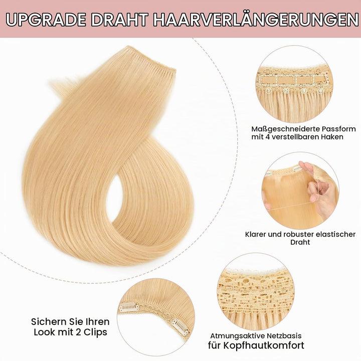 Extensions Echthaar mit transparenter Schnur, Silk-co Wire in ExtensionsBleichblond 60g, Secrets Hai