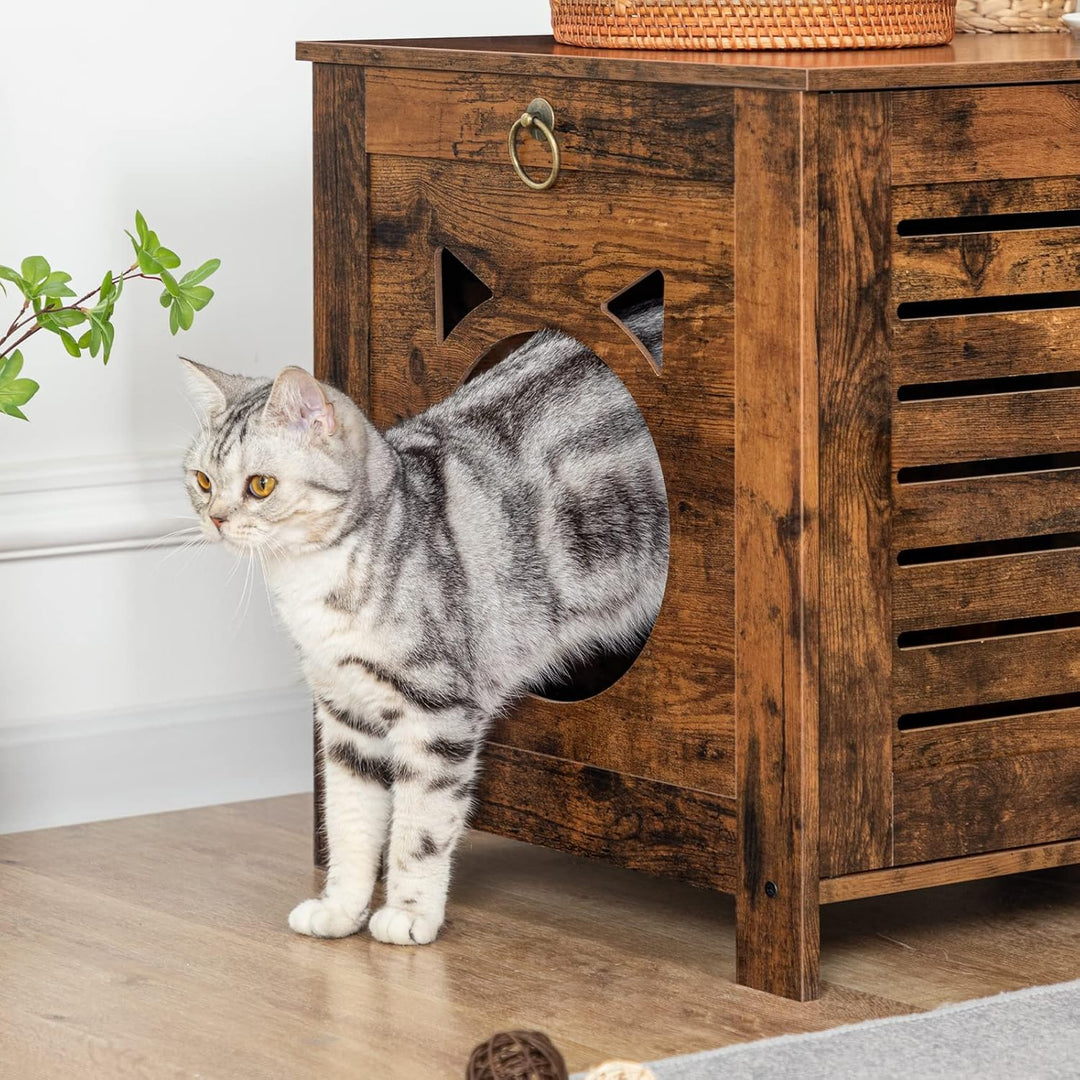 HOOBRO Katzenklo Schrank, Katzenklo aus Holz im Jalousien-Stil drinnen, Haustierbox mit 4 Eisenfüsse