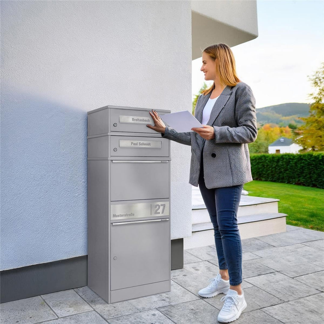 Metzler Paketbox mit 2 Briefkästen – 2er Briefkasten mit Paketfach & Namensgravur, Personalisierte B