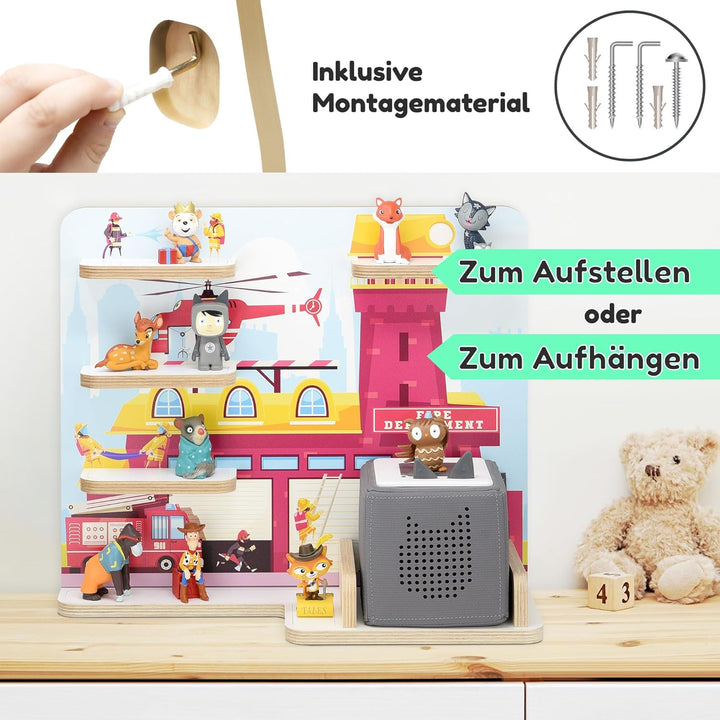 stadtecken Holzregal für Musikbox I Passend für die Toniebox und ca. 35 Tonies I Perfekte Aufbewahru
