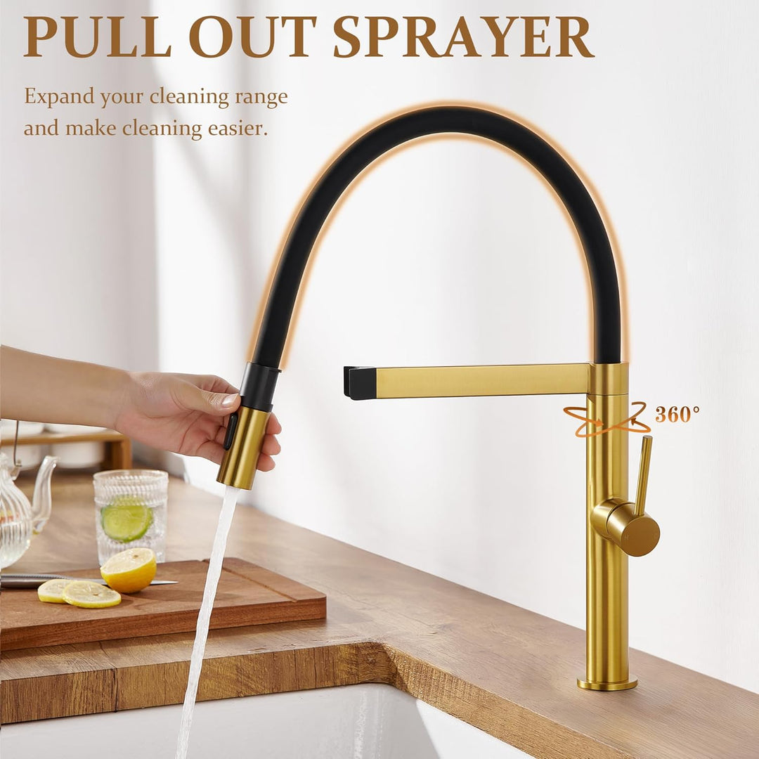 Tohlar Wasserhahn Küche Gold, Hochdruck Küchenarmatur mit Herausziehbarer Brause, Einhebel Küchenarm