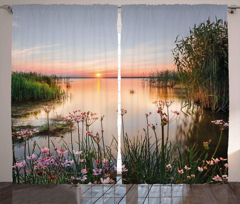 ABAKUHAUS Natur Rustikaler Vorhang, Sonnenuntergang am See Chudskoy, Wohnzimmer Universalband Gardin