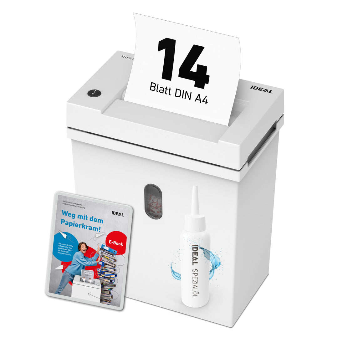 Aktenvernichter IDEAL Shredcat 8200 DataCare Edition inkl.Spezialöl & Datenschutz-E-Book,14 Blatt, P