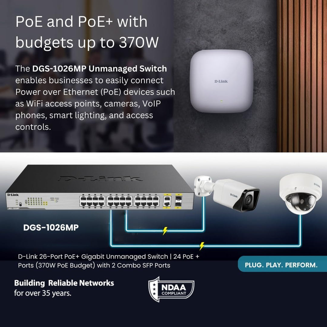 D-Link DGS-1026MP Layer2 PoE+ Gigabit Switch (26-Ports, davon 24 x 10/100/1000 Mbit/s PoE-Ports und
