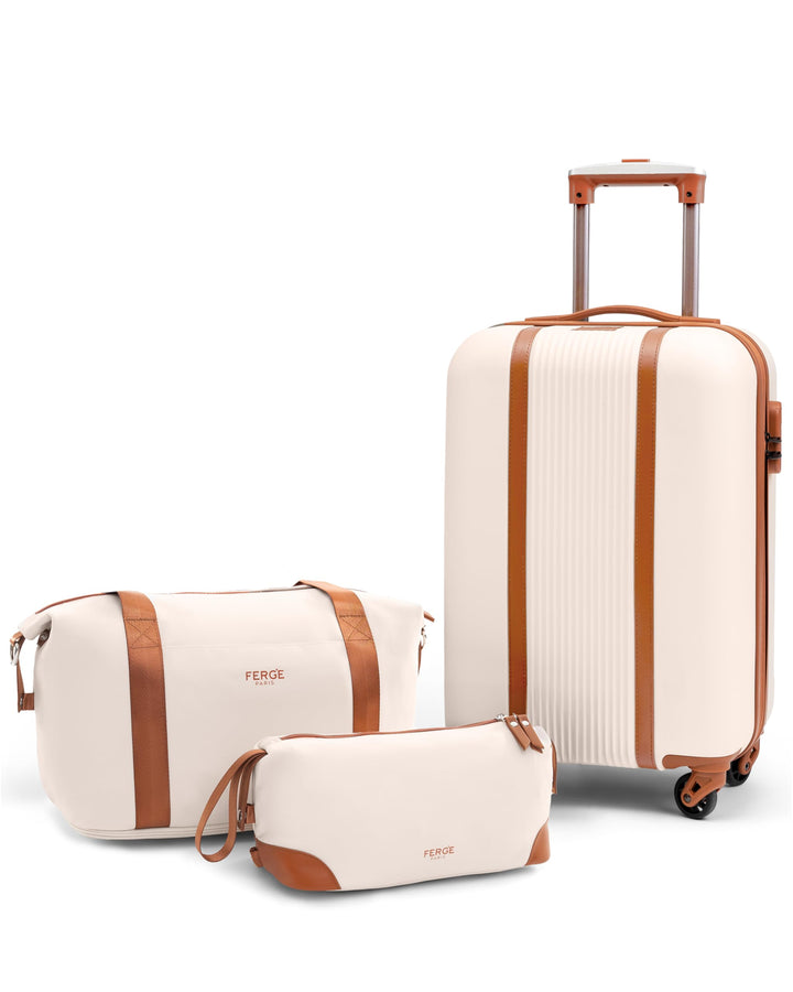 FERGÉ Handgepäck Koffer Set 3 teilig Kabinenkoffer Hartschale 55 x 40 x 22 cm + Reisetasche + Kultur