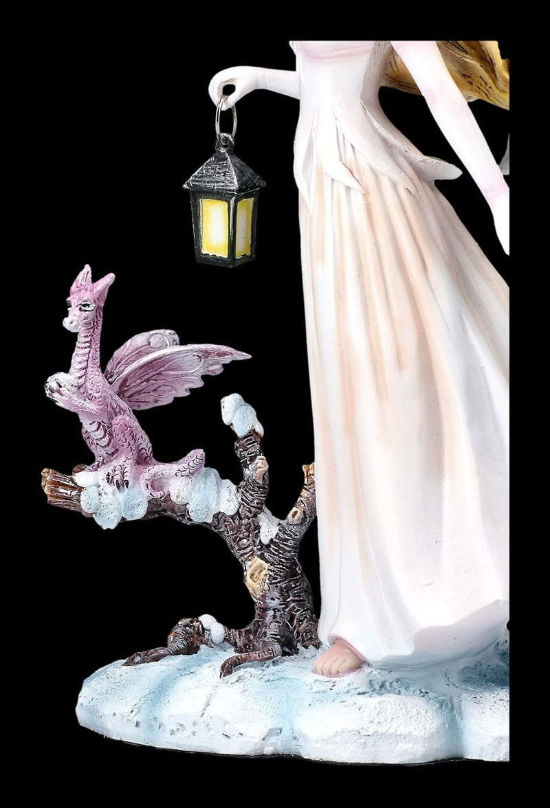 Elfenfigur Winter Solstice mit Drache und Laterne | Fairy Fantasy Statue