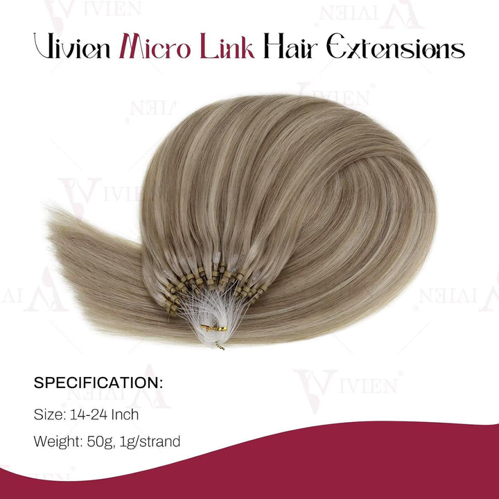Vivien Microring Echthaar Extensions 55 cm Hellbraun und Platinblond Invisible Extensions Echthaar M