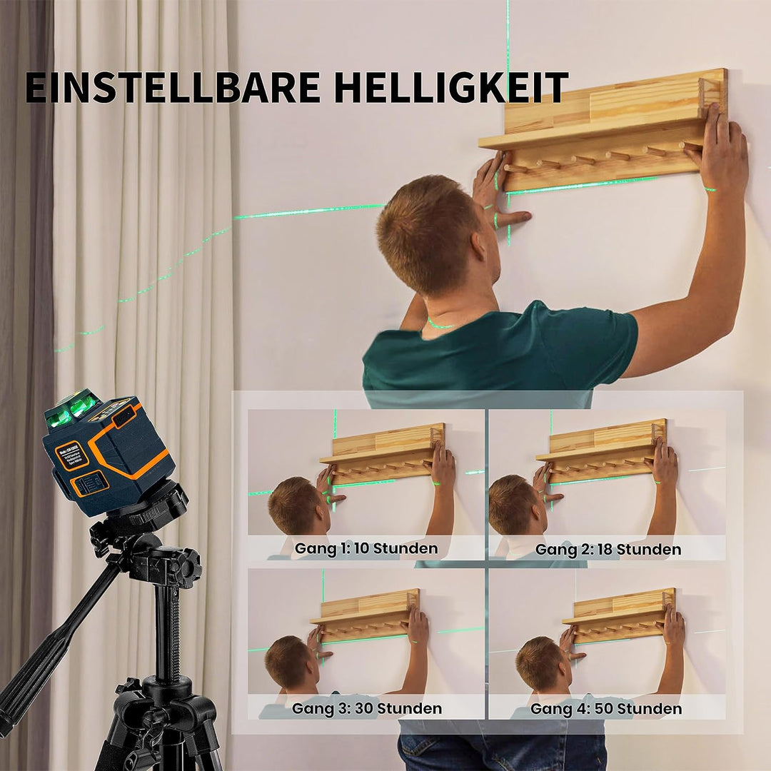 CIGMAN Kreuzlinienlaser Grün 2 x 360 Grad Laser Nivellierlaser mit wiederaufladbarer Lithiumbatterie