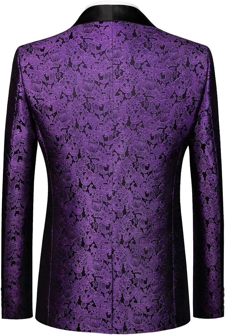 Sliktaa Anzug Herren 3-Teillig mit Schalkragen Muster Hochzeit Formell Business Smoking Jacke Weste
