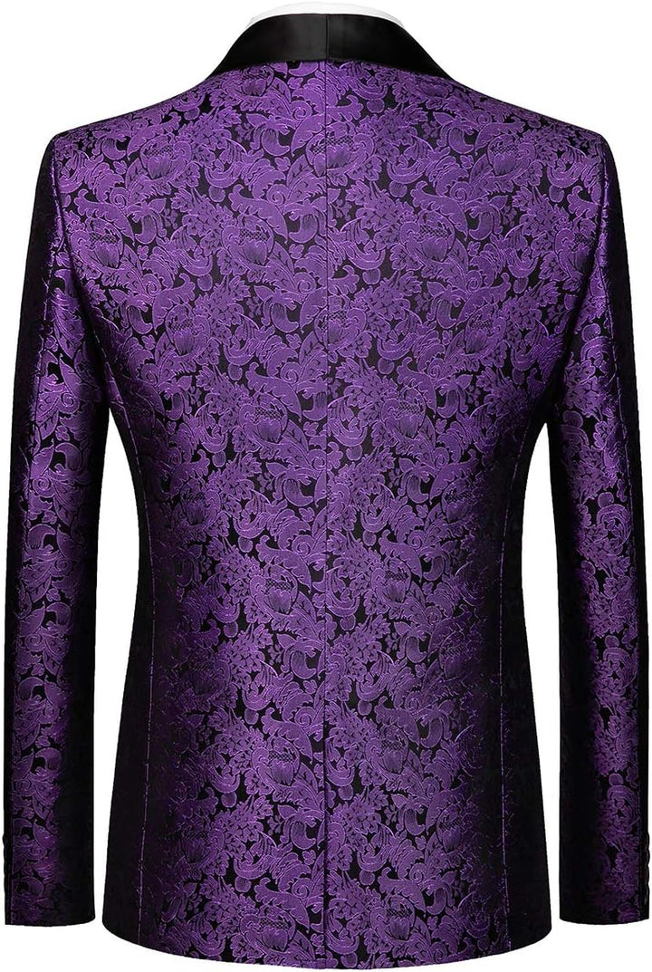 Sliktaa Anzug Herren 3-Teillig mit Schalkragen Muster Hochzeit Formell Business Smoking Jacke Weste