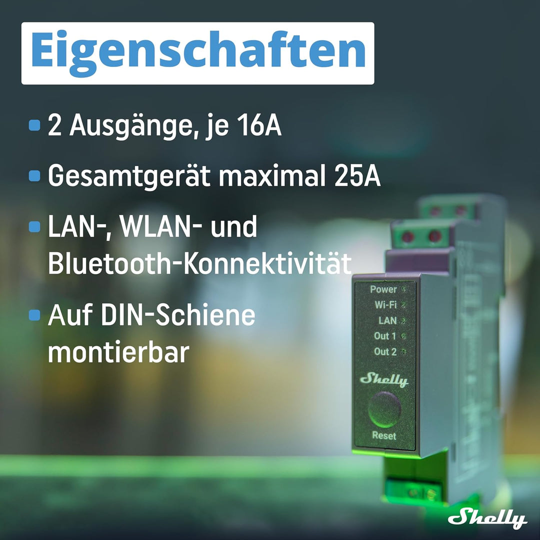 Shelly Pro 2 | Wlan, LAN & Bluetooth 2 Kanäle Smart Relais | Haus- & Gebäudeautomation |Alexa & Goog